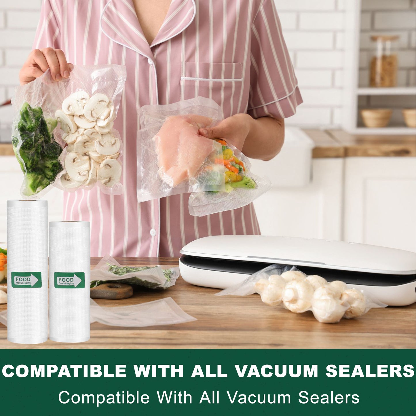 Vacuum Sealer Bags Rolls for Food, VACAPEX 6 Rolls for Custom Fit Food Storage, Meal Prep or Sous Vide, 8" x 20' (3 Rolls) and 11"x 20' (3 Rolls) Commercial Grade Vacuum Seal Freezer Bags Rolls