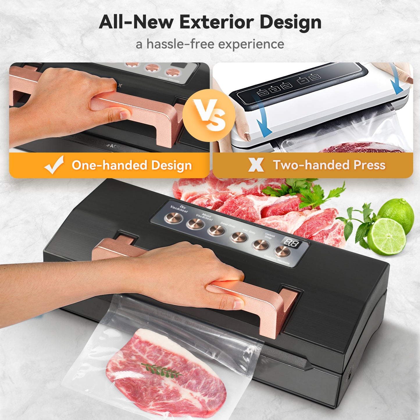 Vacuum Sealer, Stainless Steel Food Vacuum Sealer Machine with Detachable Drip Tray, Built-in Bag Storage and Cutter, Double Heat Seal, Versatile Food Preservation with Liquid/Moist/Dry Food