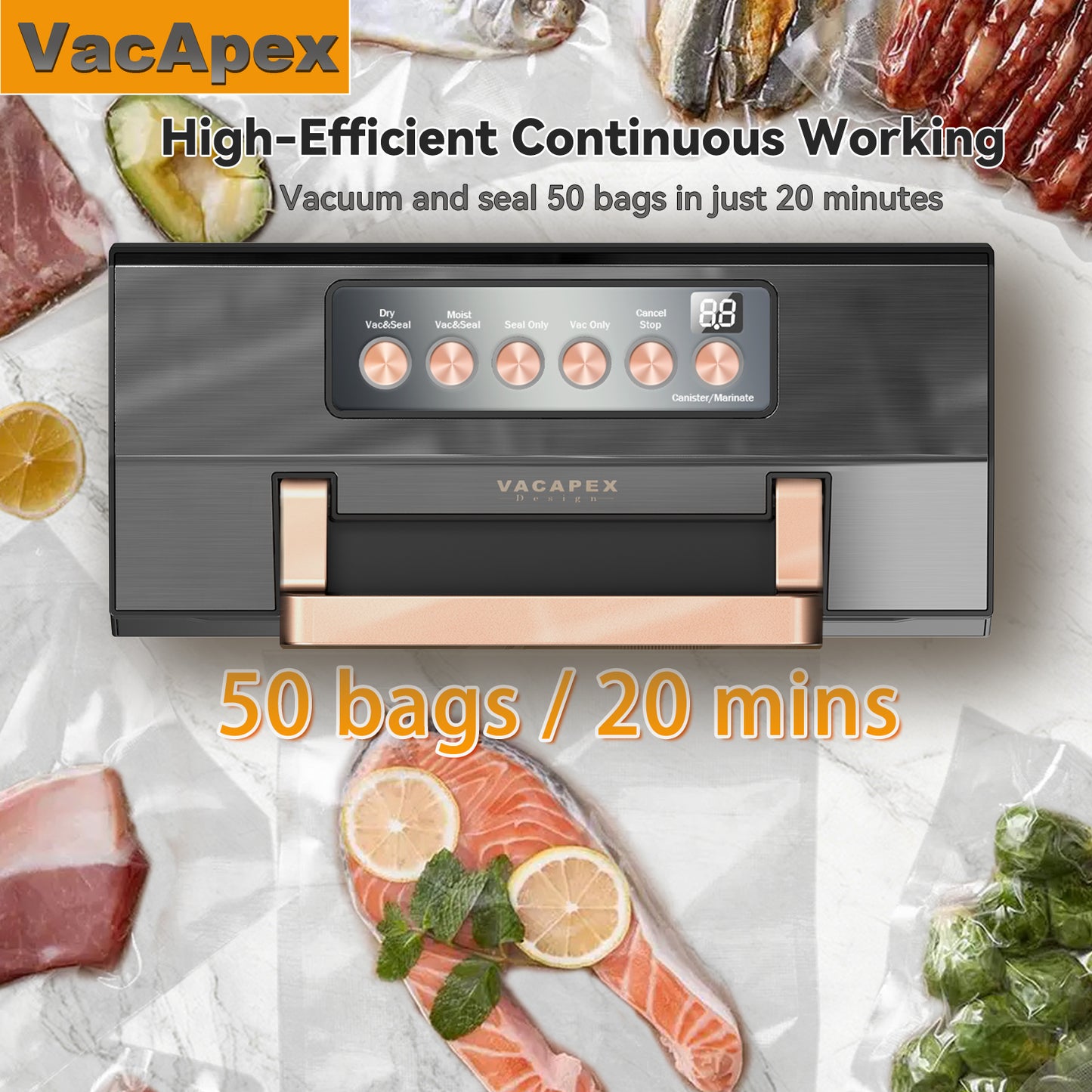 Vacuum Sealer, Stainless Steel Food Vacuum Sealer Machine with Detachable Drip Tray, Built-in Bag Storage and Cutter, Double Heat Seal, Versatile Food Preservation with Liquid/Moist/Dry Food